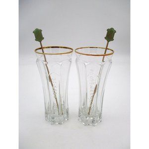 Set of 2 St. Germain Glasses with Matching Stirrer Gold Rim Liquor